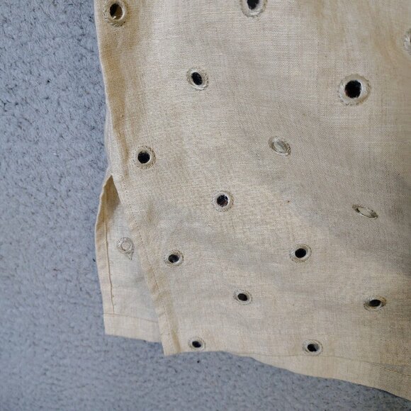 Michael Kors Top Women's Large Tan 100% Linen Sequence Mirror Work Tunic Coastal - Picture 10 of 12